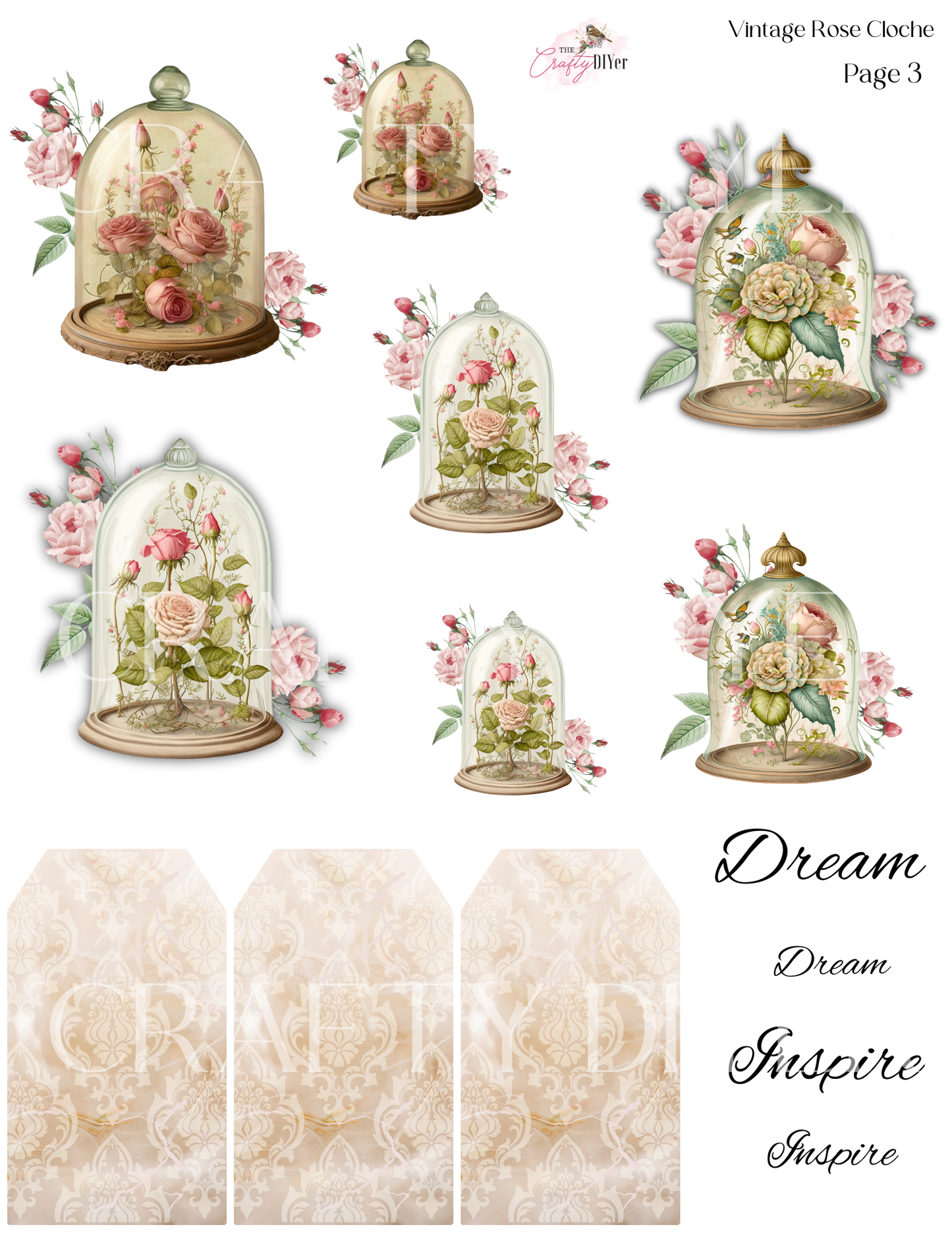 Vintage Rose Cloche Digital Printables