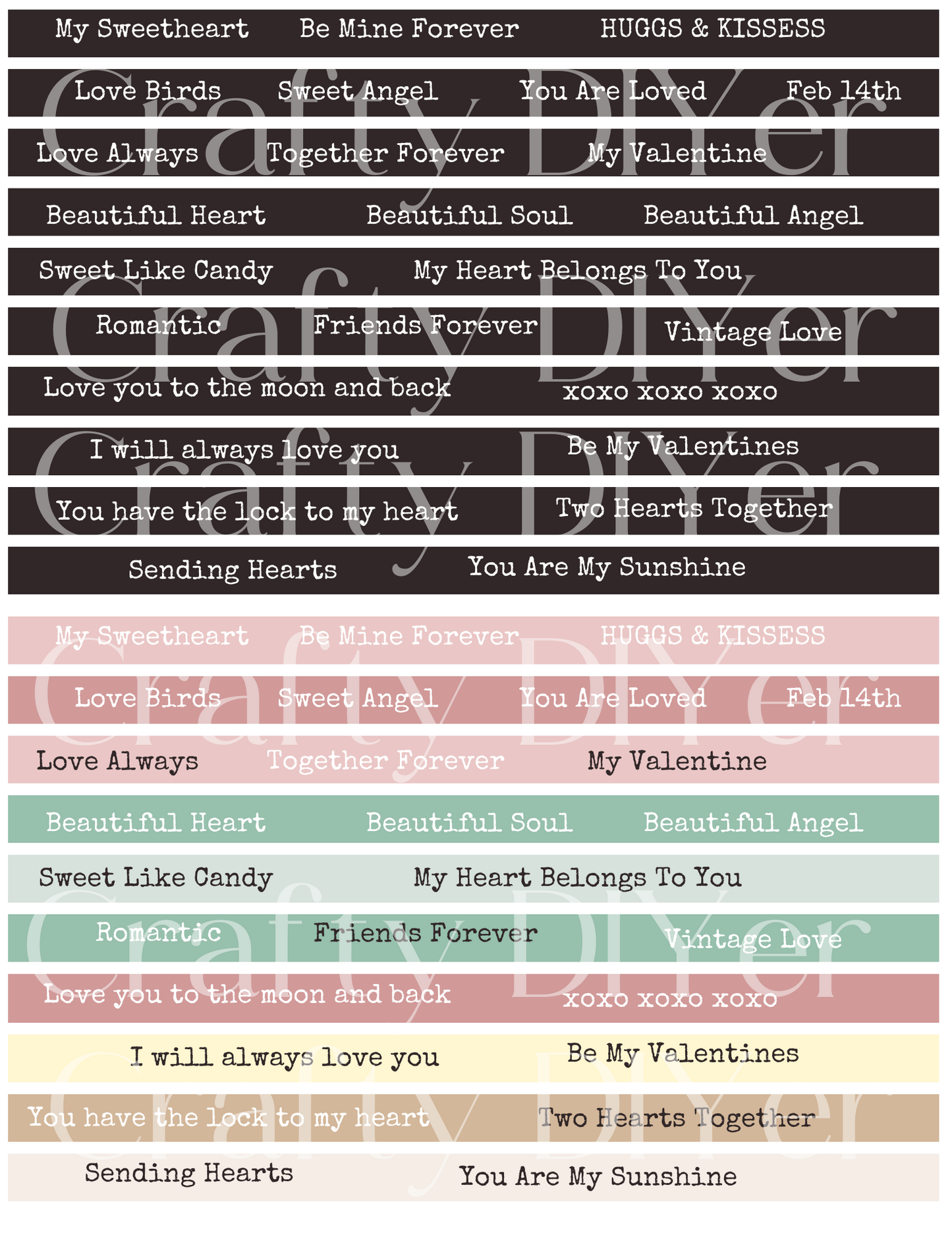 Valentine Sentiments Digital Printables