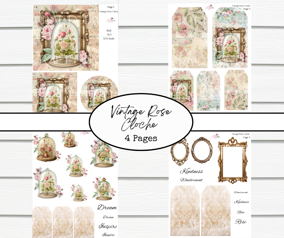 Vintage Rose Cloche Digital Printables