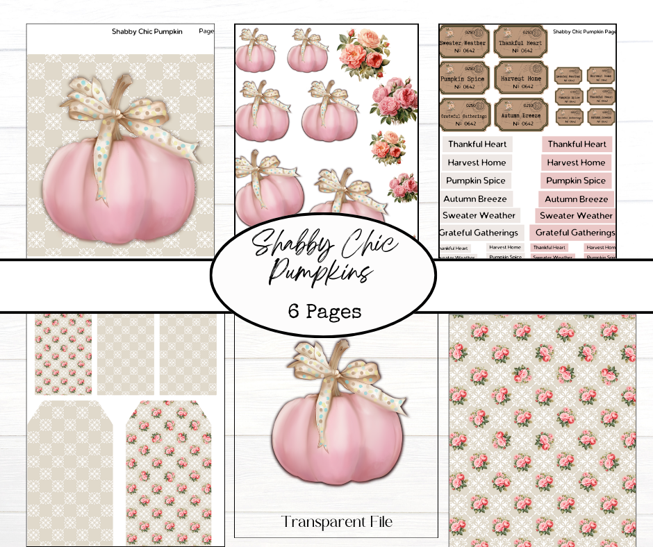 Shabby Pink Pumpkins Digital Printables